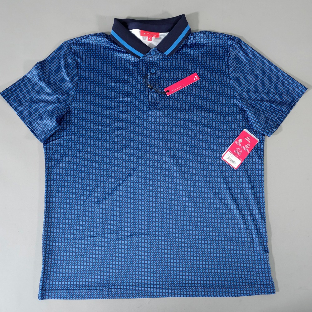 REDVANLY Norvins Polo Mens XL‎ Marine Blue Geometric Print Golf Shirt R2501